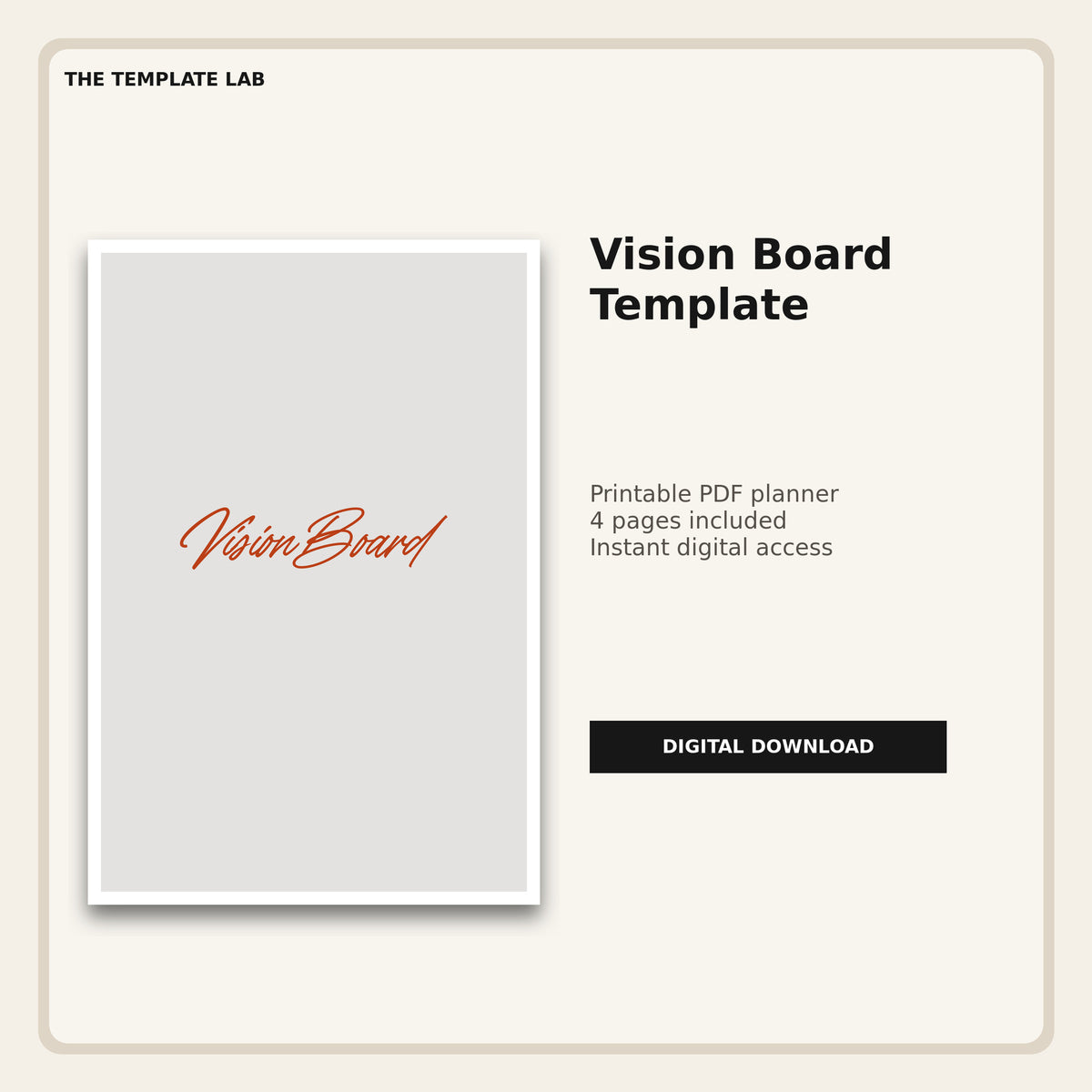Vision Board Template printable PDF cover