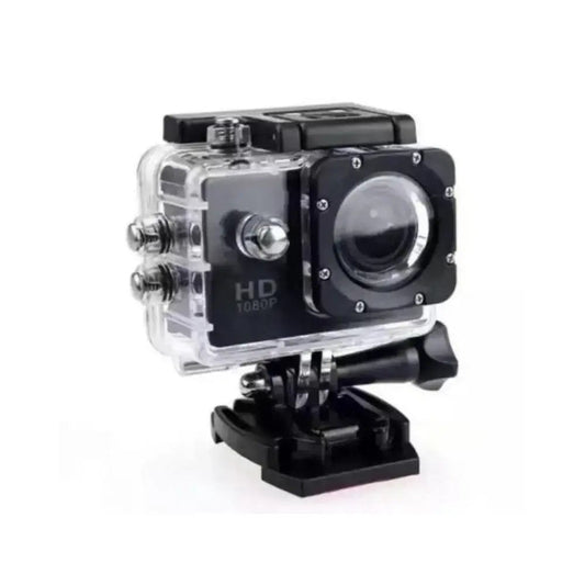 1080p mini action camera in clear waterproof housing with mount
