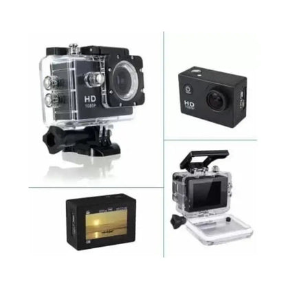Mini action camera housing screen and mounting views