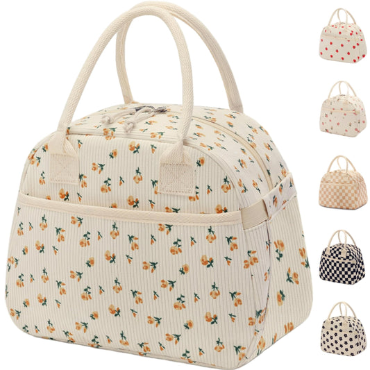 Floral Corduroy Insulated Lunch Bag – Yellow