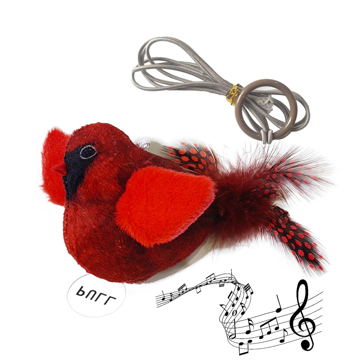 Chirping Catnip Bird Toy with Feathers – Red