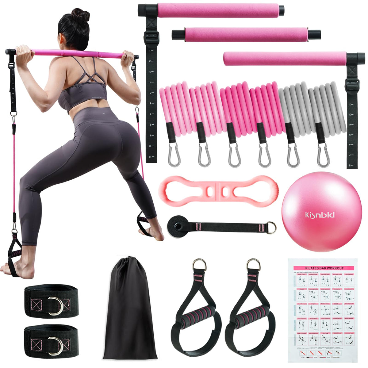 Portable Pilates Resistance Bar & Band Kit – Hot Pink - photo 2