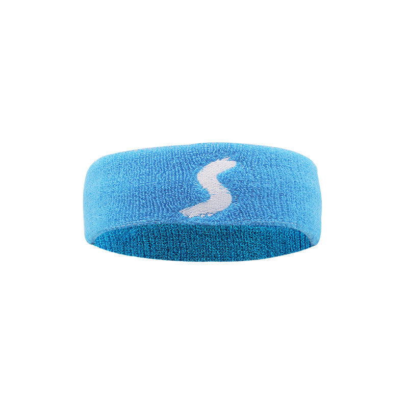 Blue cotton fitness headband with white emblem
