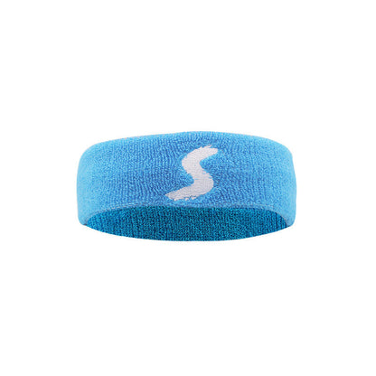 Blue cotton fitness headband with white emblem