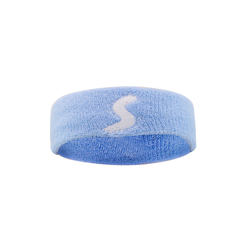 Light blue cotton fitness headband with white emblem