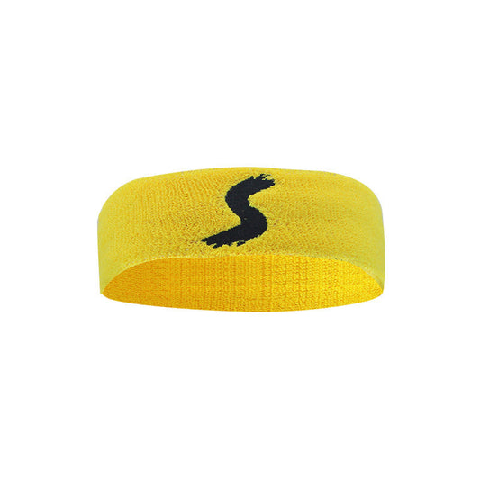 Yellow cotton fitness headband with dark emblem