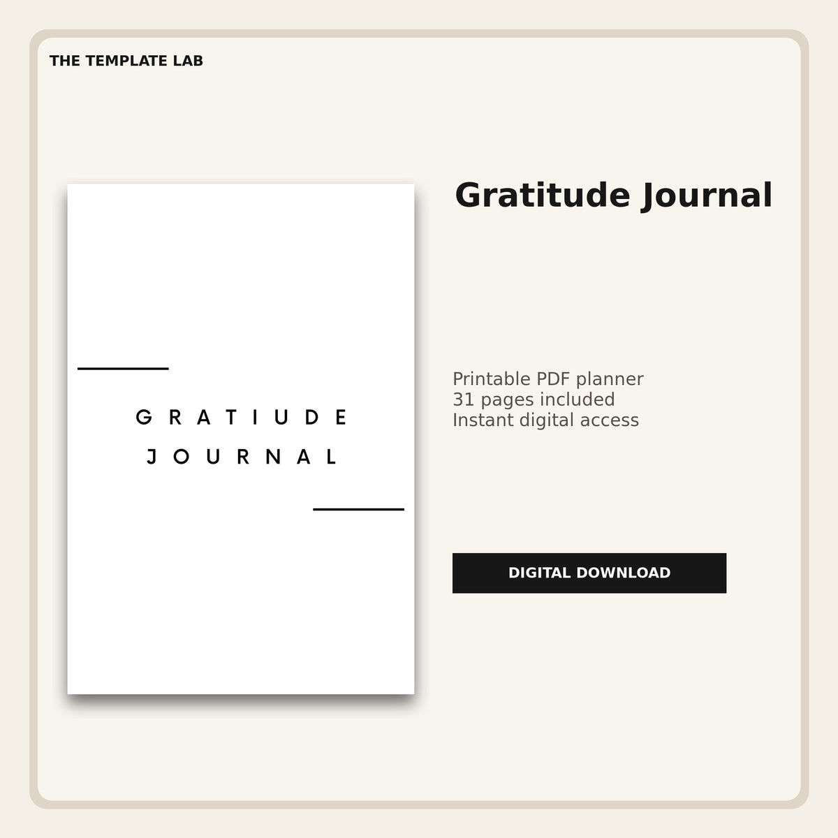Gratitude Journal printable PDF planner cover