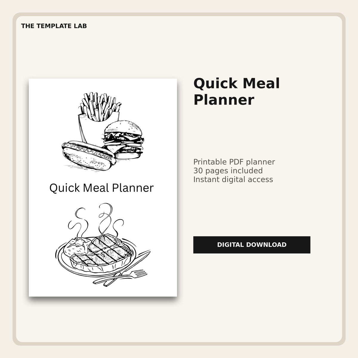 Quick Meal Planner printable PDF cover