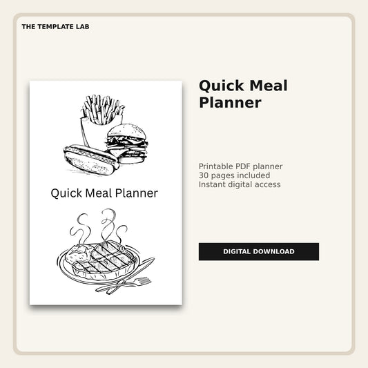 Quick Meal Planner printable PDF cover